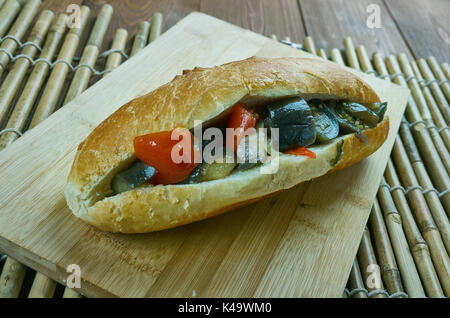 Caponata Picnic Sandwiches - Sicilian eggplant relish, close up Stock Photo