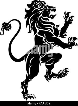 Lion Standing Rampant Heraldic Crest Coat of Arms Stock Vector