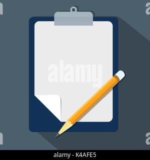 Clipboard and pencil, Vector modern flat illustration empty sheet of paper and pencil Clipboard with blank paper and pencil-Vector Eps10 Illustration Stock Vector