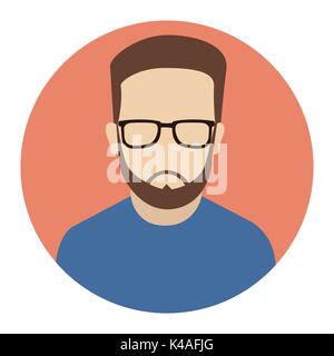 User Icon, Male with beard icon, hipster flat icon. Avatar of man with beard. Flat internet icon in rounded shape. Web and mobile design element. Male Stock Vector