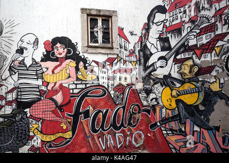 Wall painting, street art, graffiti, Escadinhas de São Cristóvão, old town, Lisbon, Portugal Stock Photo