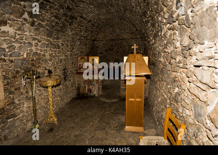 Agios Ioannis is a Greek-orthodox chapel in the mountain forest in the the Psiloritis Mountains of Crete. Stock Photo