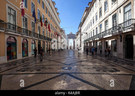 Shopping street, Rua Augusta, Baixa district, Lisbon, Portugal Stock Photo