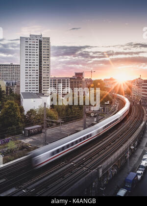 Hackescher Markt, rail tracks with moving train, Berlin-Mitte, Berlin, Germany Stock Photo