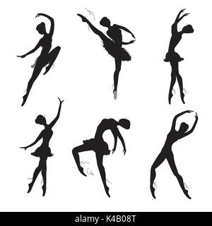 Set of ballet dancers silhouettes, black on white background. Vector hand drawn illustration Stock Vector