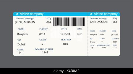 Vector image of airline boarding pass ticket with QR2 code.Vector illustration. Stock Vector