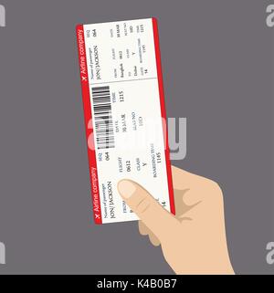 boarding pass ticket with QR2 code in hand. flat design, vector ...