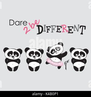 Be different, Cute Panda in various poses, hand drawing, vector Stock Vector