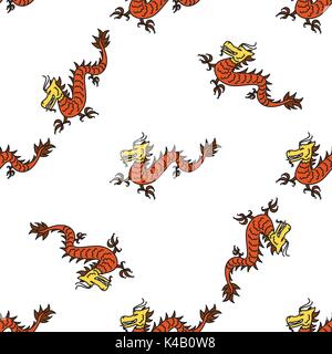 chinese Dragon on a white background . Vector seamless pattern Stock Vector