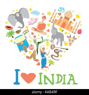 Set of India  heart shaped , cartoon icons ,vector illustration Stock Vector