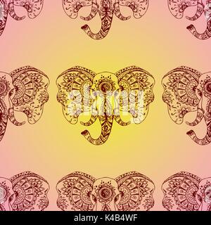 Vector seamless pattern abstract elephant in Indian style mehndi.Vector hand drawing Stock Vector