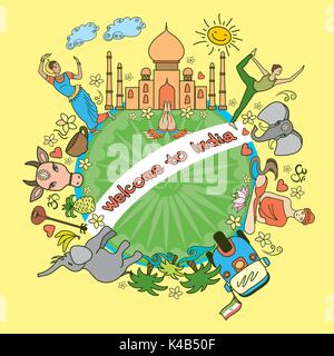 Welcome to India . Set India color vector icons and symbols , vector illustration Stock Vector