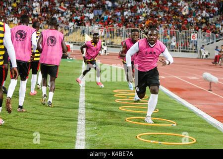 Alexandria, Egypt. 5th Sep, 2017. Uganda's players Before the 2018 World Cup group E qualifying soccer match between Egypt and Uganda at the Borg El Arab Stadium in Alexandria, Egypt, Tuesday, Sept. 5, 2017. Credit: Islam Safwat/Alamy Live News Stock Photo