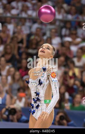 Pesaro, Italy. 1st Sep, 2017. Dina Averina (RUS) Rhythmic Gymnastics : Dina Averina of Russia performs with ball during the 35th Rhythmic Gymnastics World Championships 2017 Individual All-Around Final at Adriatic Arena in Pesaro, Italy . Credit: Enrico Calderoni/AFLO SPORT/Alamy Live News Stock Photo