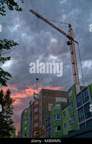 construction crane on background of evening sky, Moscow Stock Photo