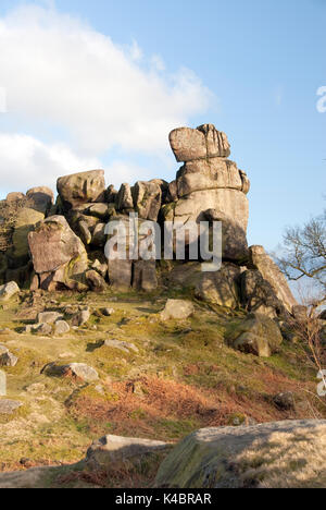 Derbyshire UK-8 March 2015: Robin Hood's Stride a tor of gritstone rocks on the Limestone Way on 8 March near Elton Stock Photo