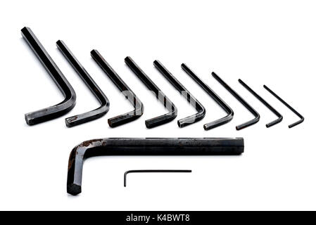 Set of old, used hex wrenches, or allen keys. Stock Photo