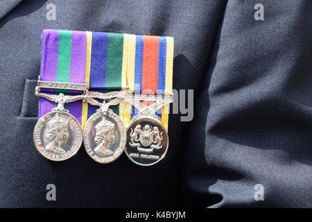 Medals on War veterans chest Stock Photo