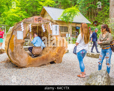 Tokyo, Japan - August 24, 2017: Unidentified people playing in a big trunk, at Gion Matsuri is Japan's most popular festival, held annually in Kyoto Stock Photo