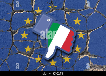 Referendum Italy Eroding Eu European Union Flag With Dislike Icon With Italian Flag