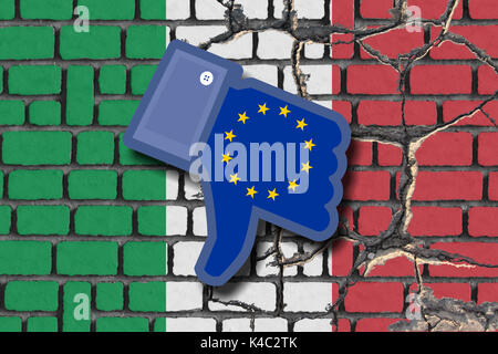 Referendum Italy Eroding Italian Flag And Facebook Dislike Icon With Eu European Union Flag