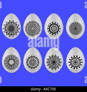 Set of Easter Eggs with Different Ornaments Stock Vector