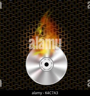 Grey Digital Burning Disc with Fire and Flame Stock Vector