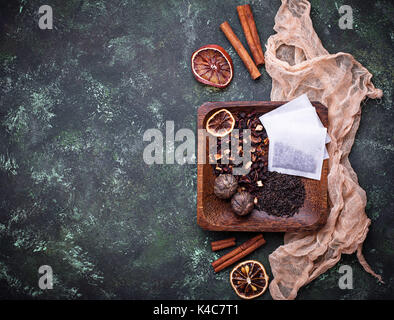 Various kinds of dry tea. Top view Stock Photo