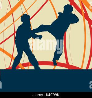 Taekwondo children fight training vector abstract background Stock Vector