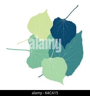 Linden leaves vector abstract background with retro green colors Stock Vector
