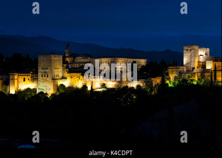 Alhambra In Granada At Sunset, Andalusia, Spain Stock Photo