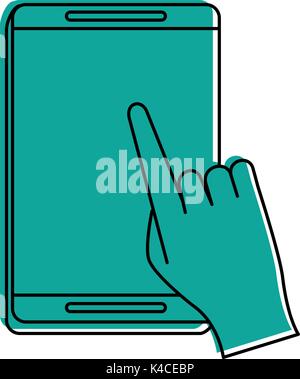 hand tapping on smartphone screen icon image  Stock Vector
