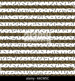 Glitter stripes and black thin particles seamless pattern. Stock Vector