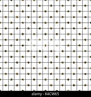 Glitter polka dot on checkered line seamless vector pattern. Stock Vector