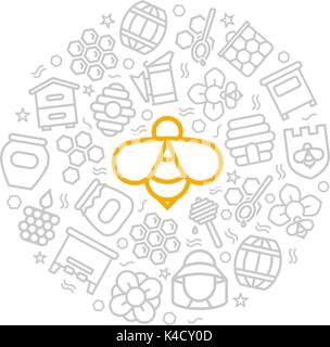 Vector honey thin line icons in circle design concept. Illustration for presentations on white background Stock Vector