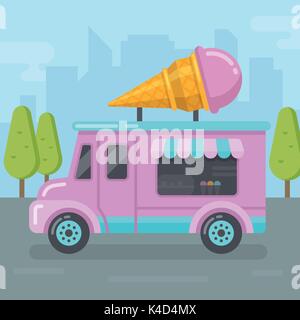 Ice cream van flat illustration Stock Vector