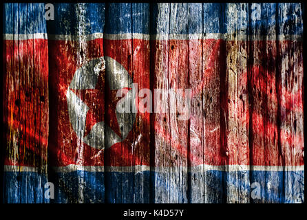 north korea flag on the wooden table Stock Photo
