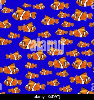 Orange Fish Seamless Pattern Stock Vector