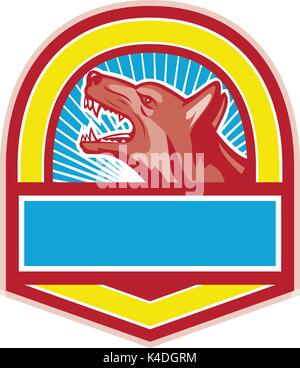 Retro style illustration of a Growling angry German Shepherd Dog viewed from side set inside Crest on isolated background. Stock Vector