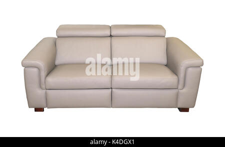 Modern beige leather couch isolated with clipping path included Stock Photo