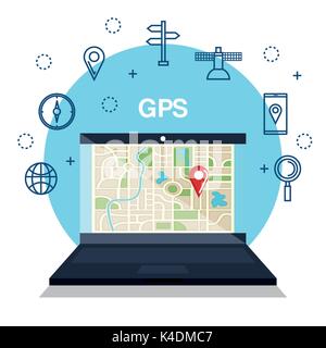 laptop with gps application Stock Vector