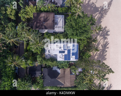 Aerial view of Oceanfront homes on the north shore of Oahu Hawaii Stock Photo