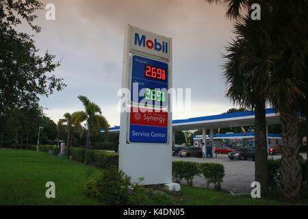 Mobil Station Offers Regular and Diesel Gas at $2.69 and 9/10ths on Sample Road and Powerline Road in Pompano Beach, Florida Stock Photo