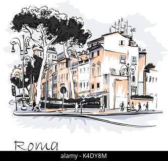 Scenic city view of Rome, Italy Stock Vector