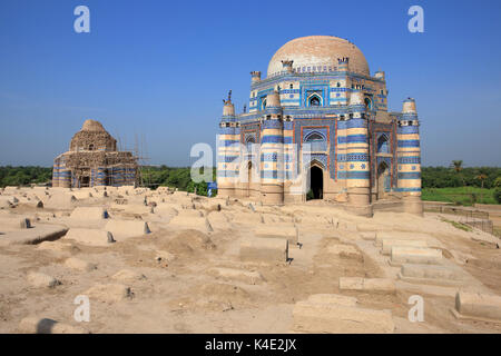 The Tomb of Bibi Jiwindi is a historic shrine located in Uch Sharif, Pakistan, dedicated to the revered Sufi saint Bibi Jiwindi. Stock Photo