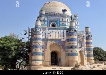 The Tomb of Bibi Jiwindi is a historic shrine located in Uch Sharif, Pakistan, dedicated to the revered Sufi saint Bibi Jiwindi. Stock Photo