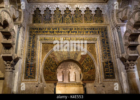 Richly decorated Mihrab in the Great Mosque of Córdoba, Spain Stock Photo