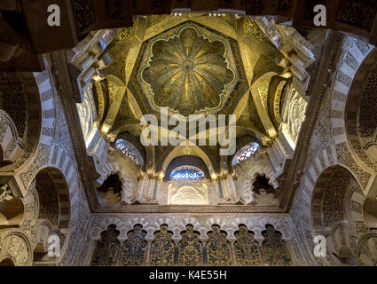 Richly decorated Mihrab in the Great Mosque of Córdoba, Spain Stock Photo