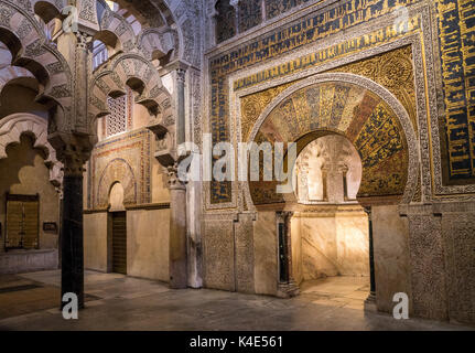 Richly decorated Mihrab in the Great Mosque of Córdoba, Spain Stock Photo