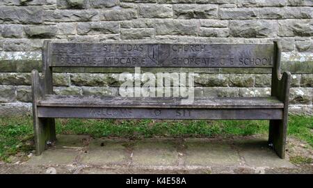 A carved seat at St Hilda's church, Chop Gate Stock Photo